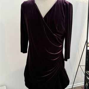 Ralph Lauren Deep Purple Velvet Long Sleeve Dress
